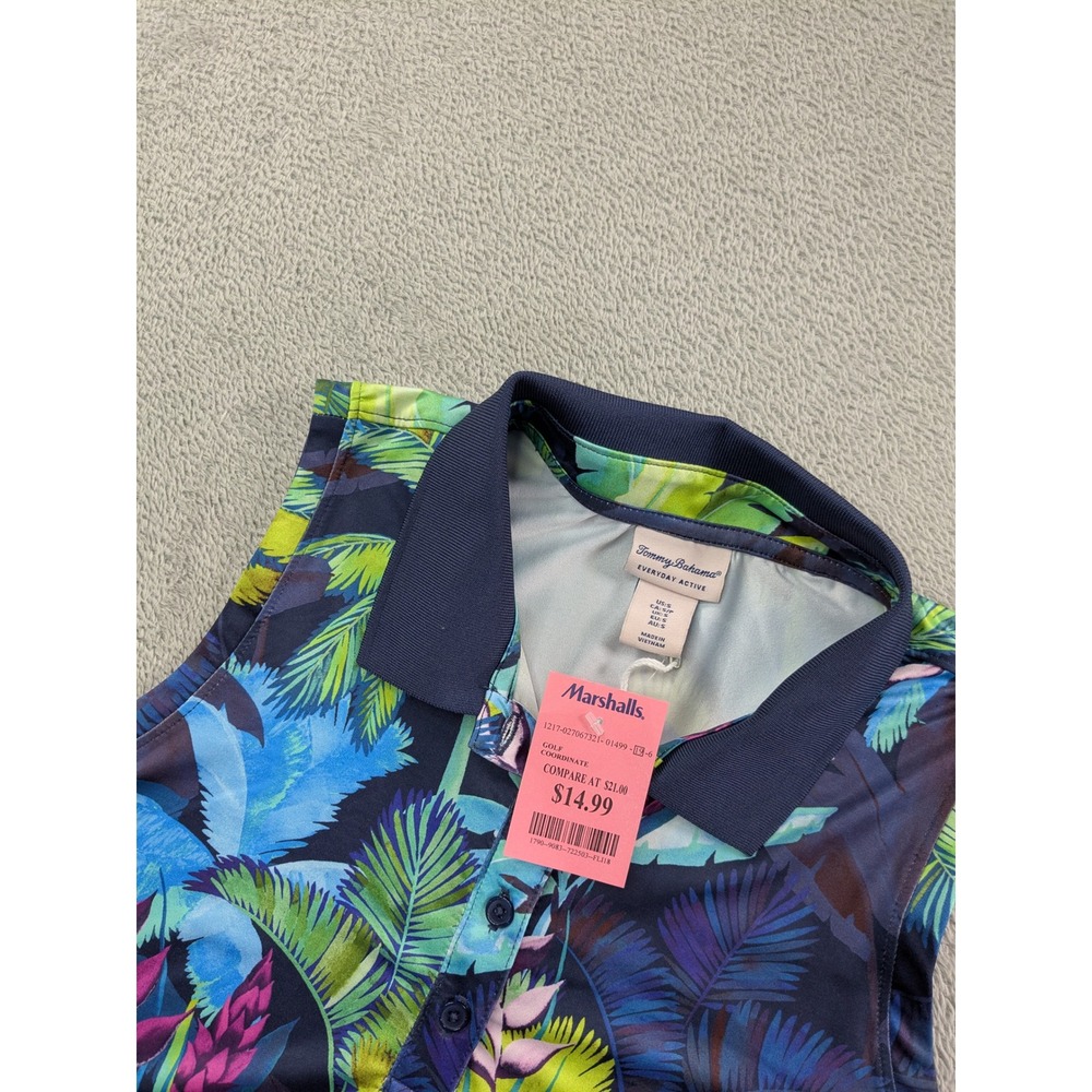 Tommy Bahama Everyday Active Womens Small Tropical Floral Sleeveless Golf Polo